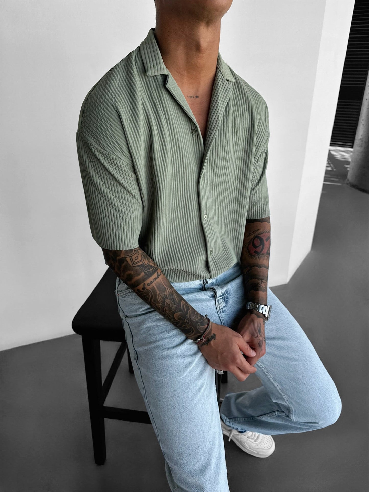 Oversize Ribbed Shirt - Green