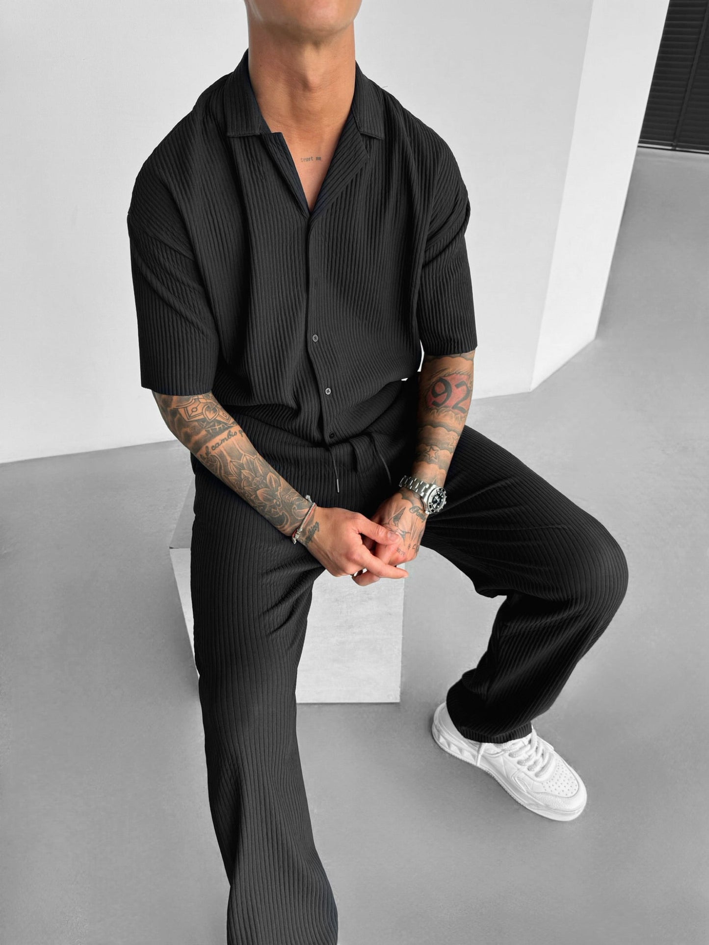 Oversize Ribbed Shirt - Black
