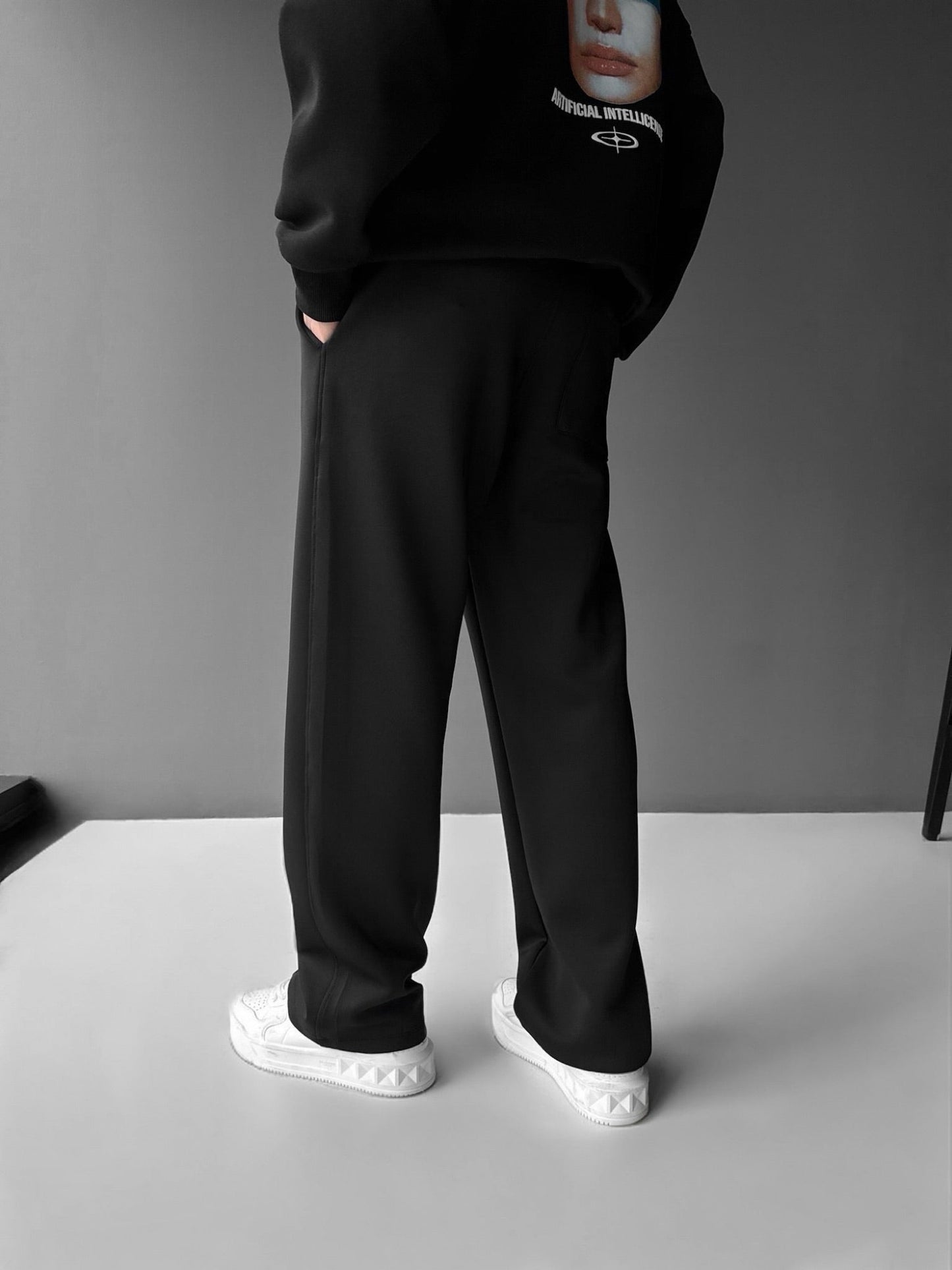 Loose Fit Diving Fabric Trousers - Black