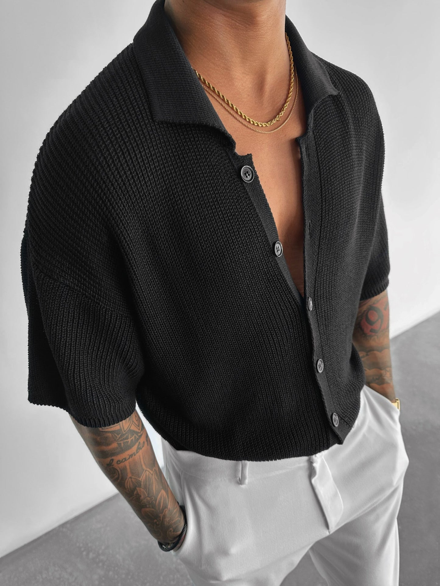 Oversized Long Knitted Shirt - Black