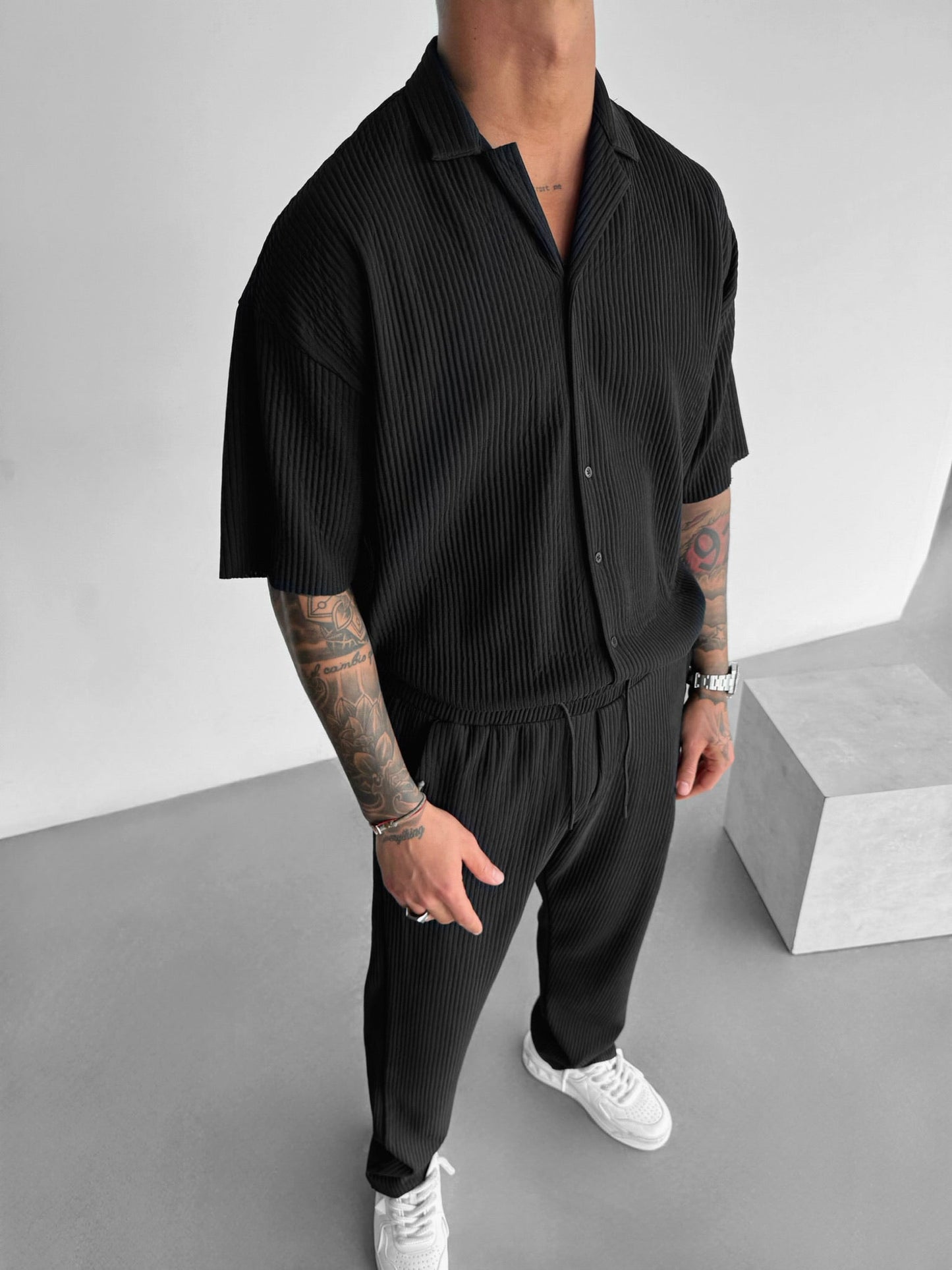 Oversize Ribbed Shirt - Black