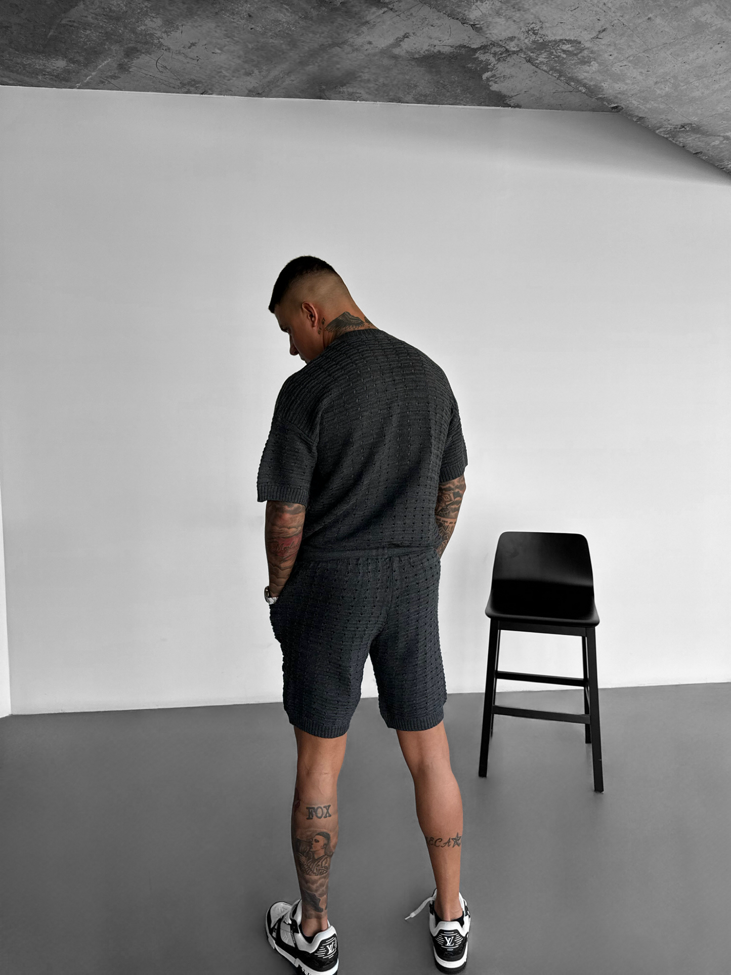 Oversized Gaten Gebreid T-shirt - Antraciet
