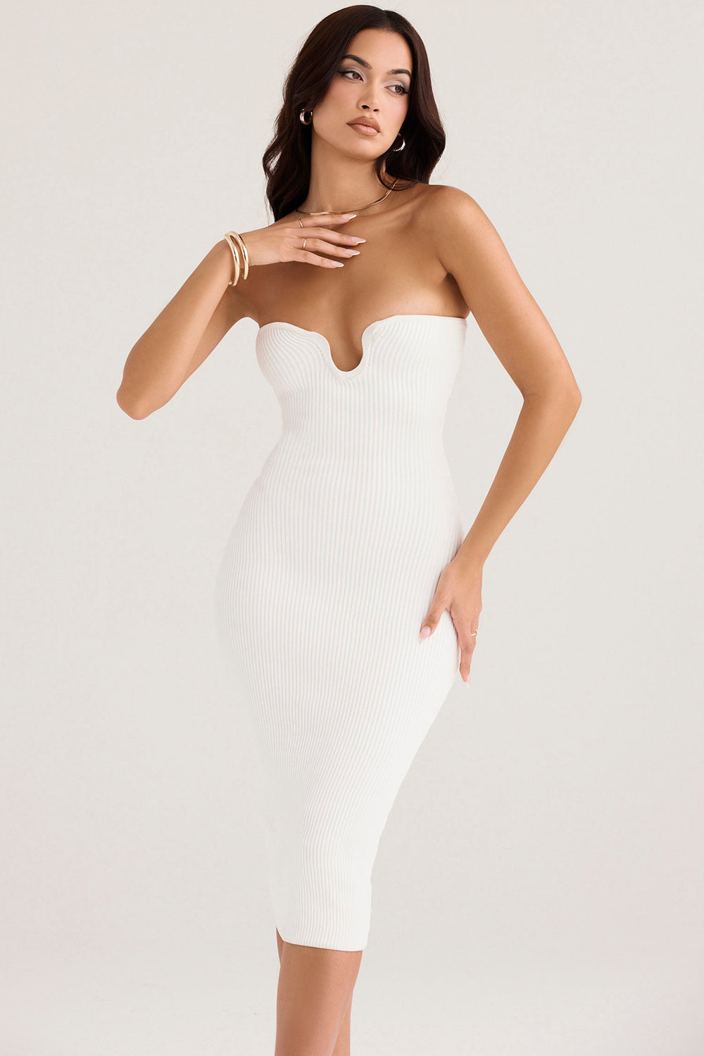 Lilah | Strapless geribde midi-jurk voor dames