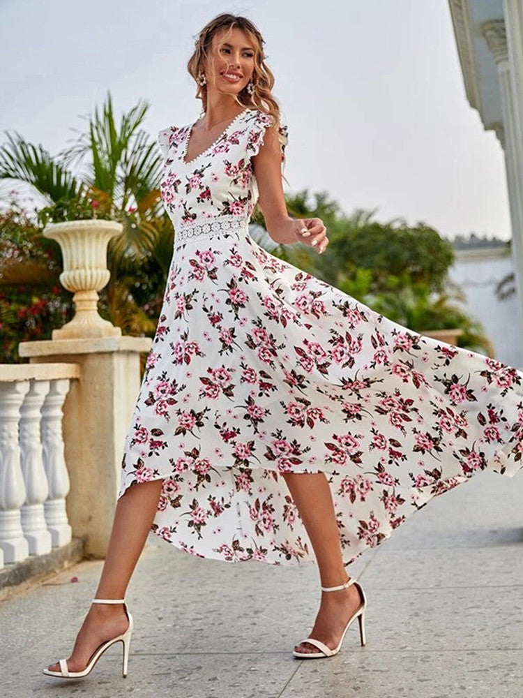 Madelief | Elegante Asymmetrische Bloemenjurk met Kant