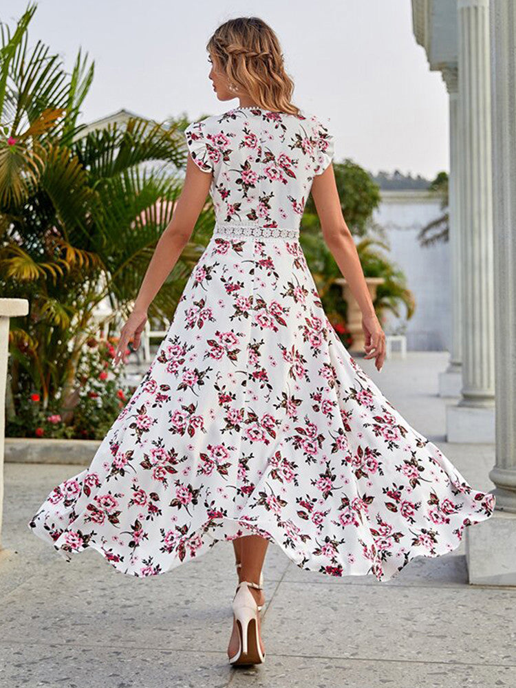 Madelief | Elegante Asymmetrische Bloemenjurk met Kant