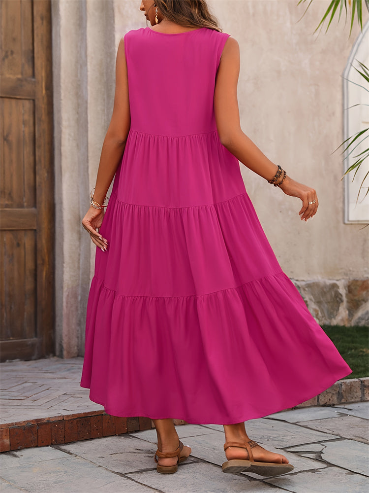 Mariëlle | Zomerse Casual Maxi Jurk met V-Hals en Ruches