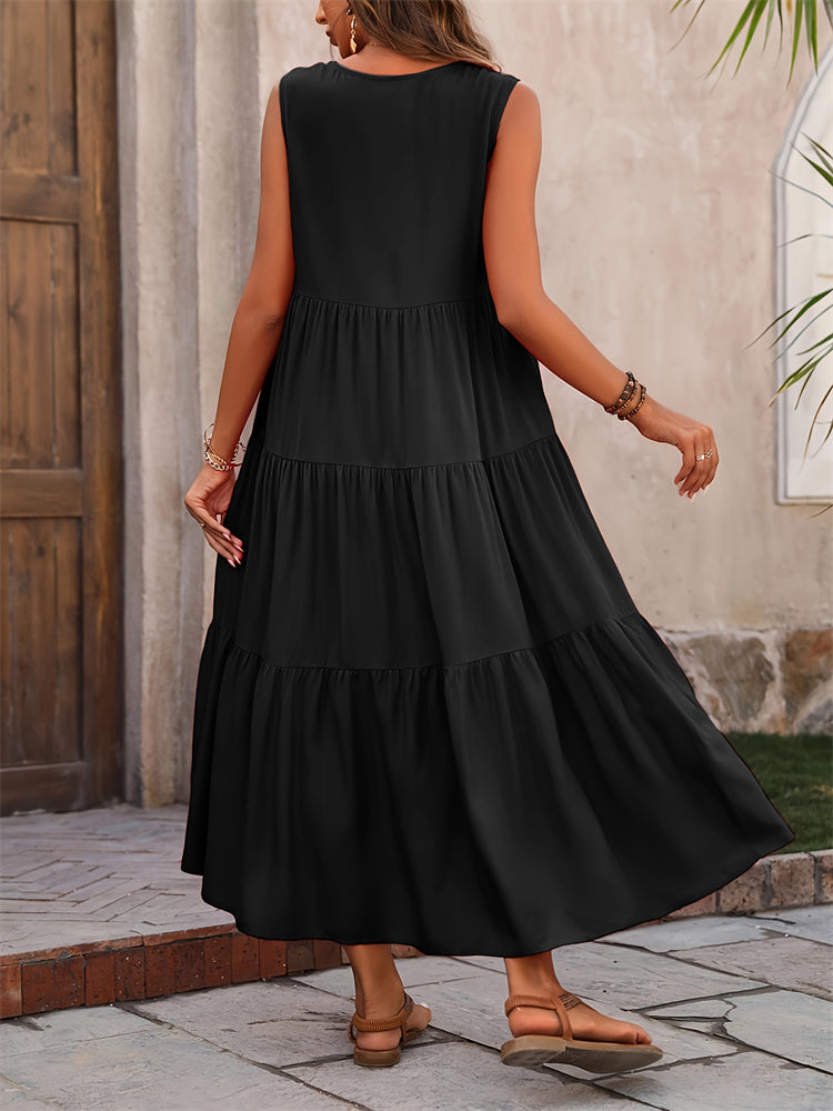 Mariëlle | Zomerse Casual Maxi Jurk met V-Hals en Ruches