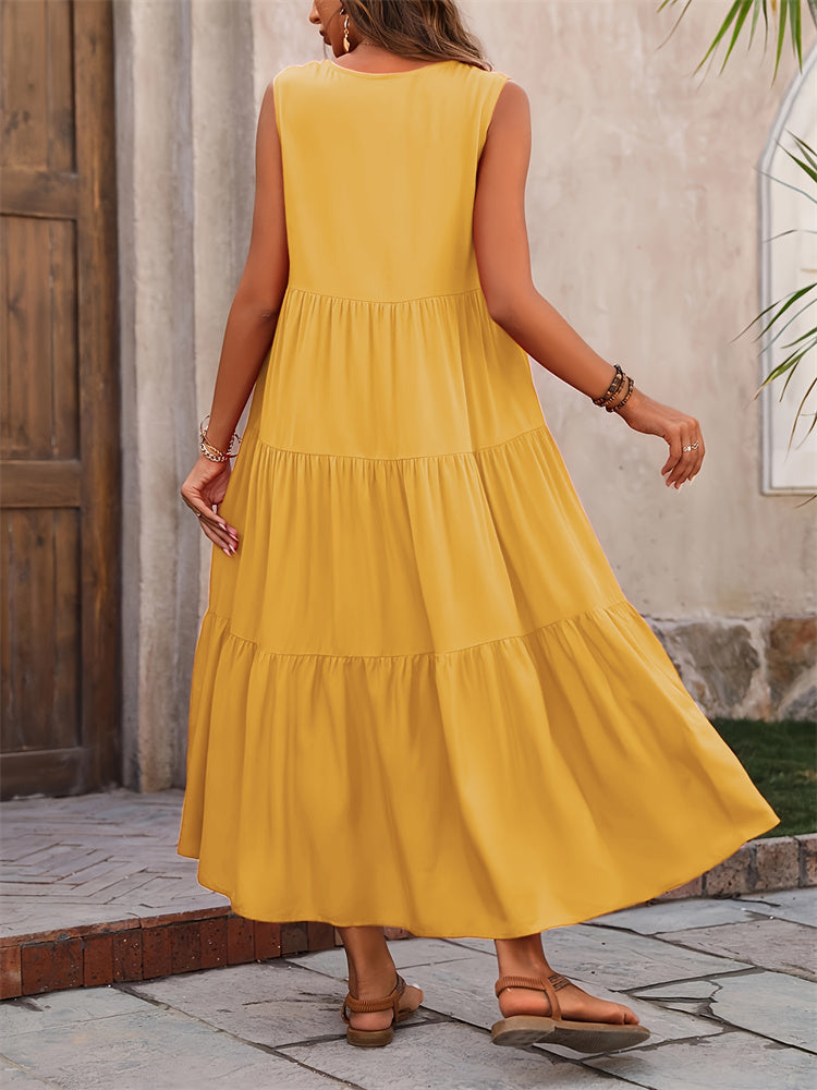 Mariëlle | Zomerse Casual Maxi Jurk met V-Hals en Ruches