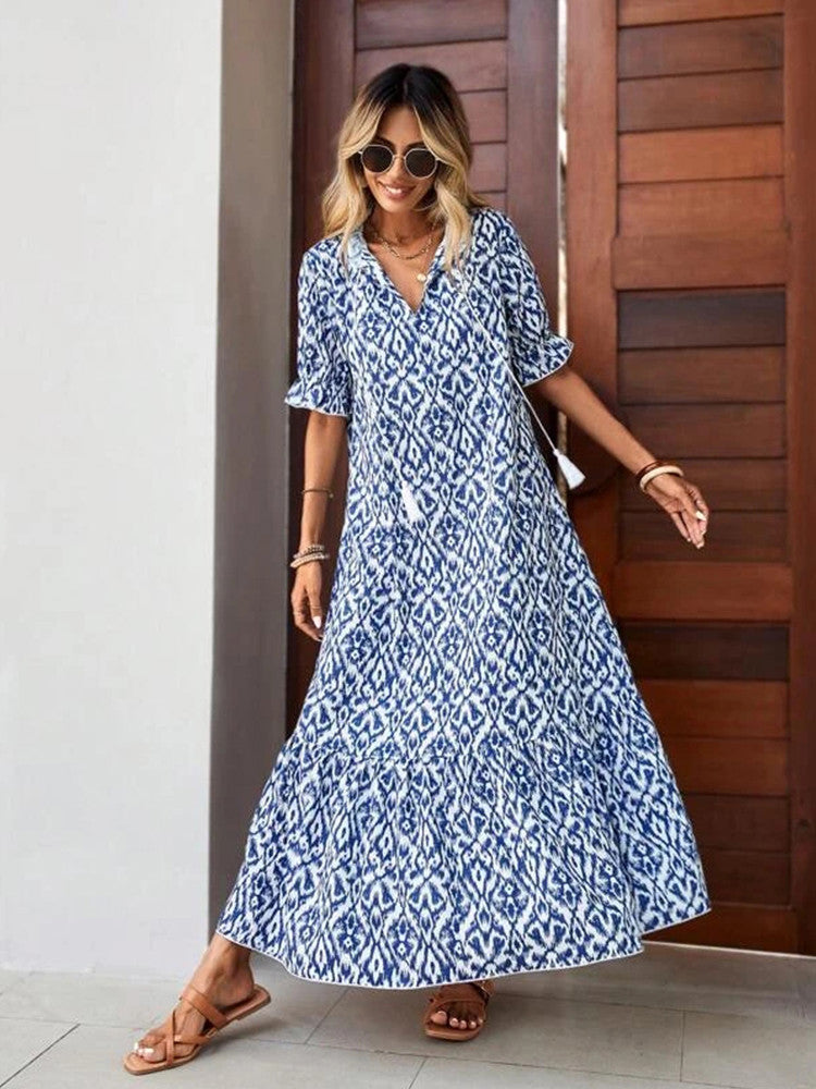 Marleen | Boho Maxi Jurk met V-Hals en Flowy Design