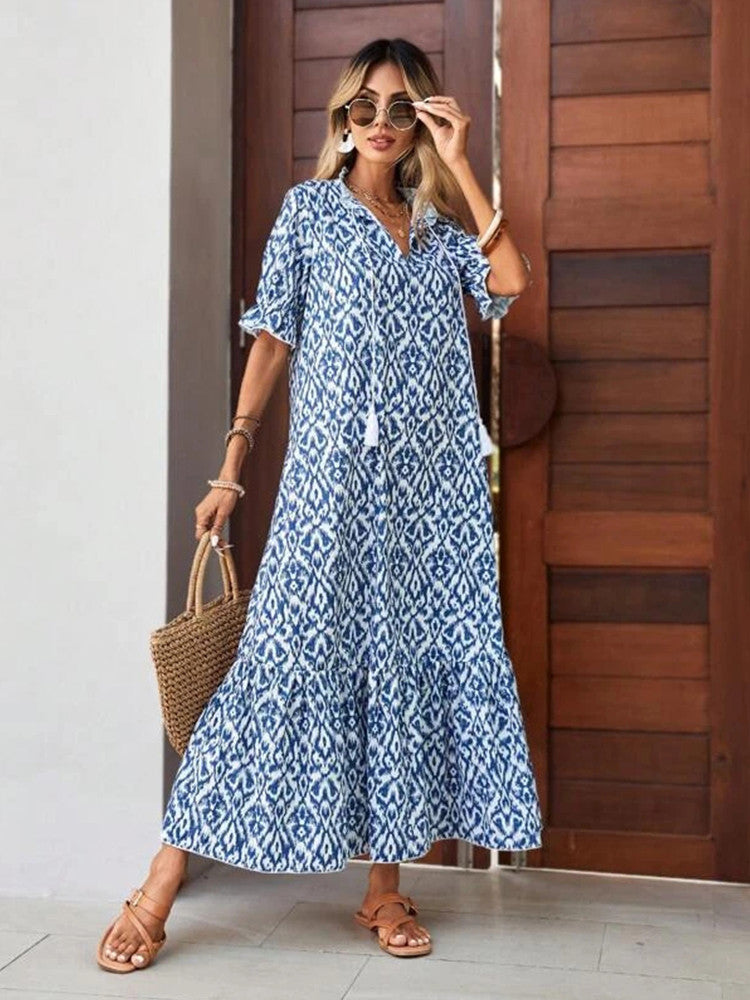 Marleen | Boho Maxi Jurk met V-Hals en Flowy Design