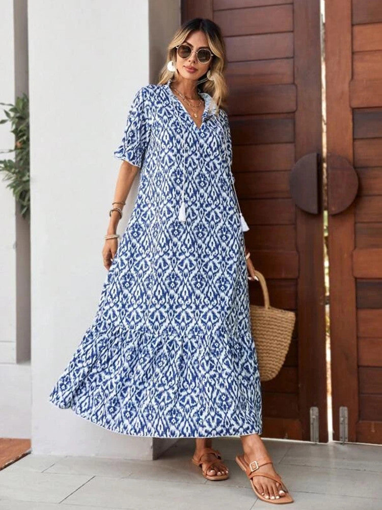 Marleen | Boho Maxi Jurk met V-Hals en Flowy Design