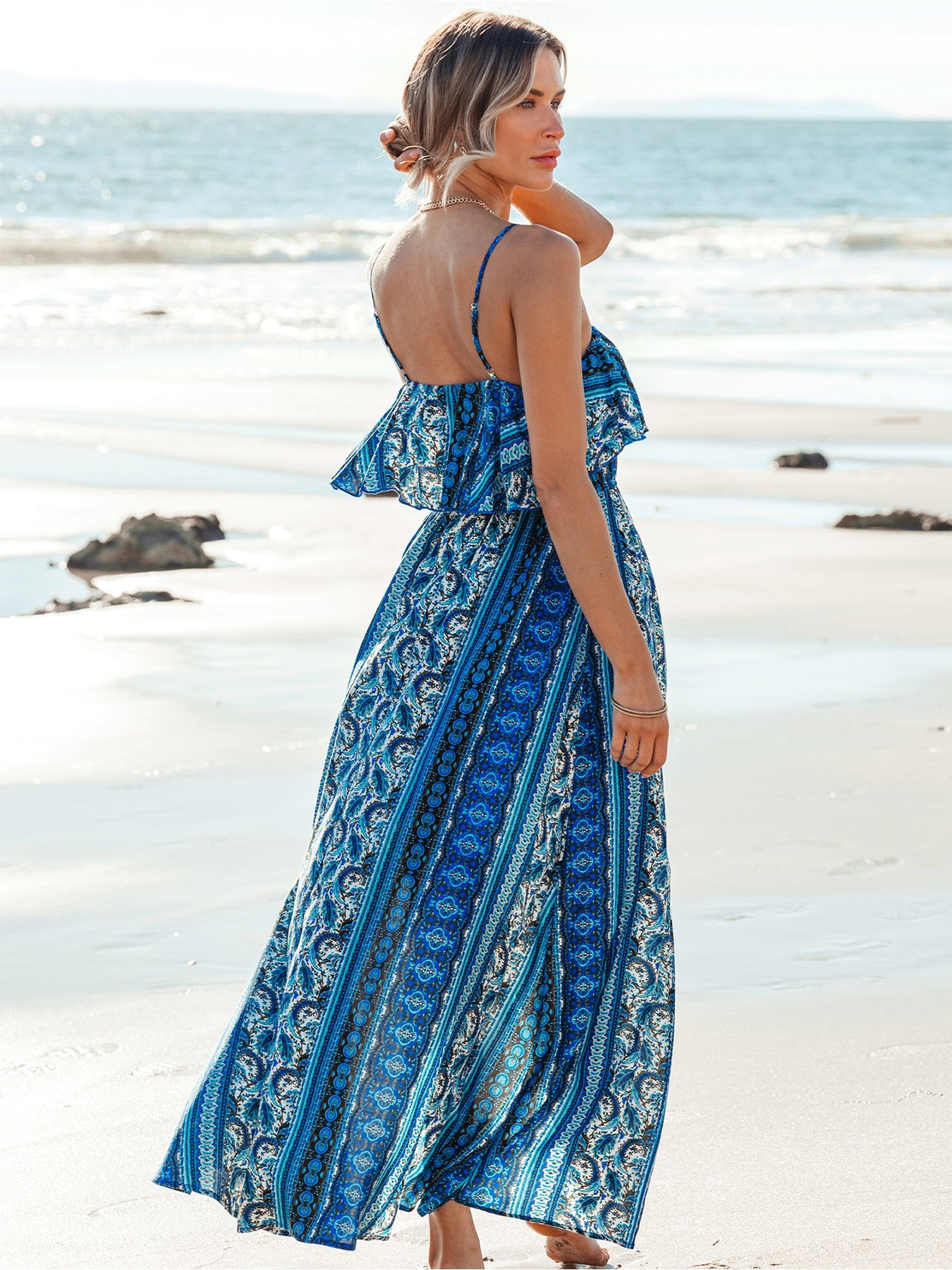 Maya | Bohemian Maxi Jurk met Paisley Print en Ruches