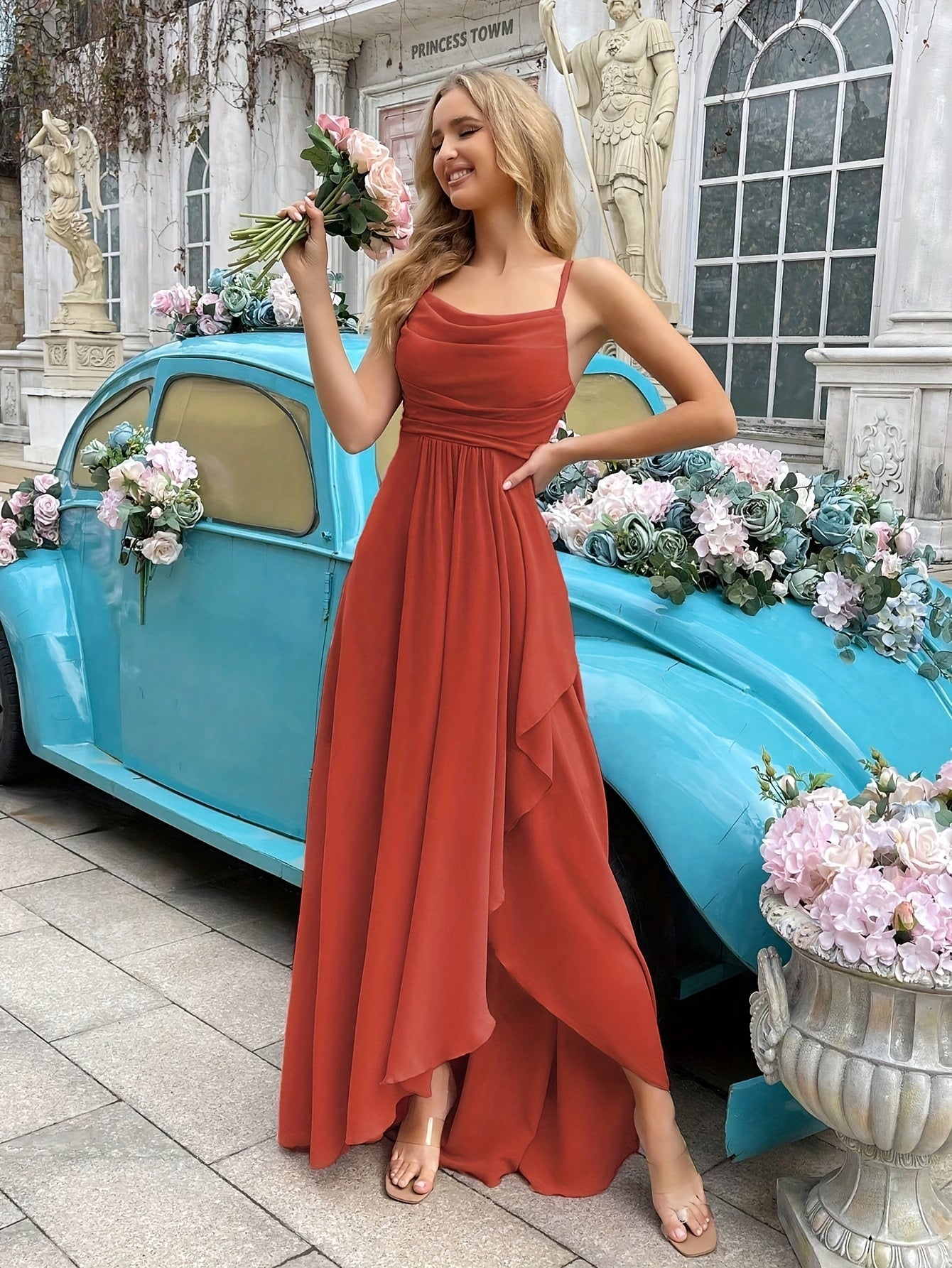 Megan | Elegante Lange Galajurk met Asymmetrische Rok