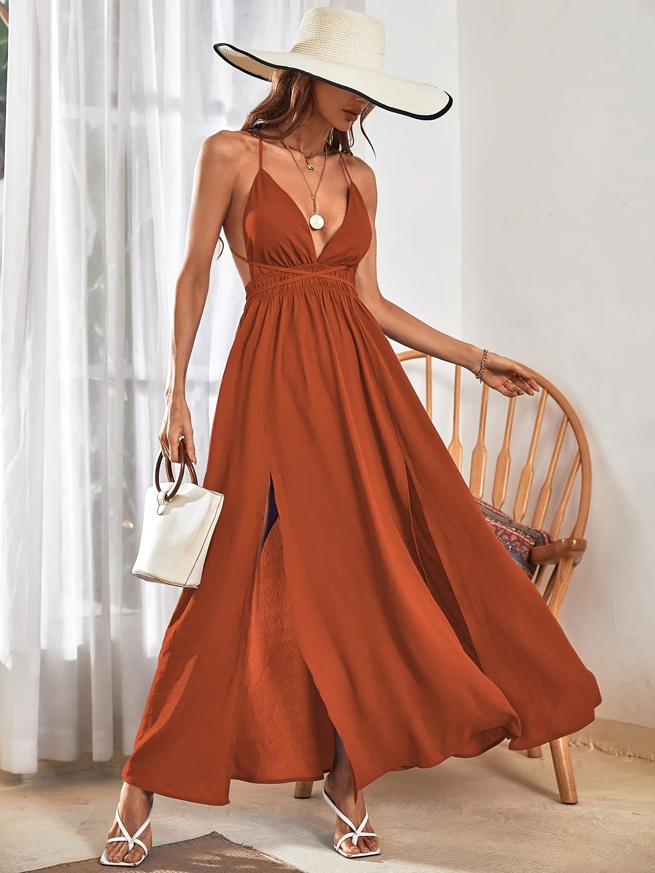 Mila | Elegant Maxi Jurk met Diepe V-Hals