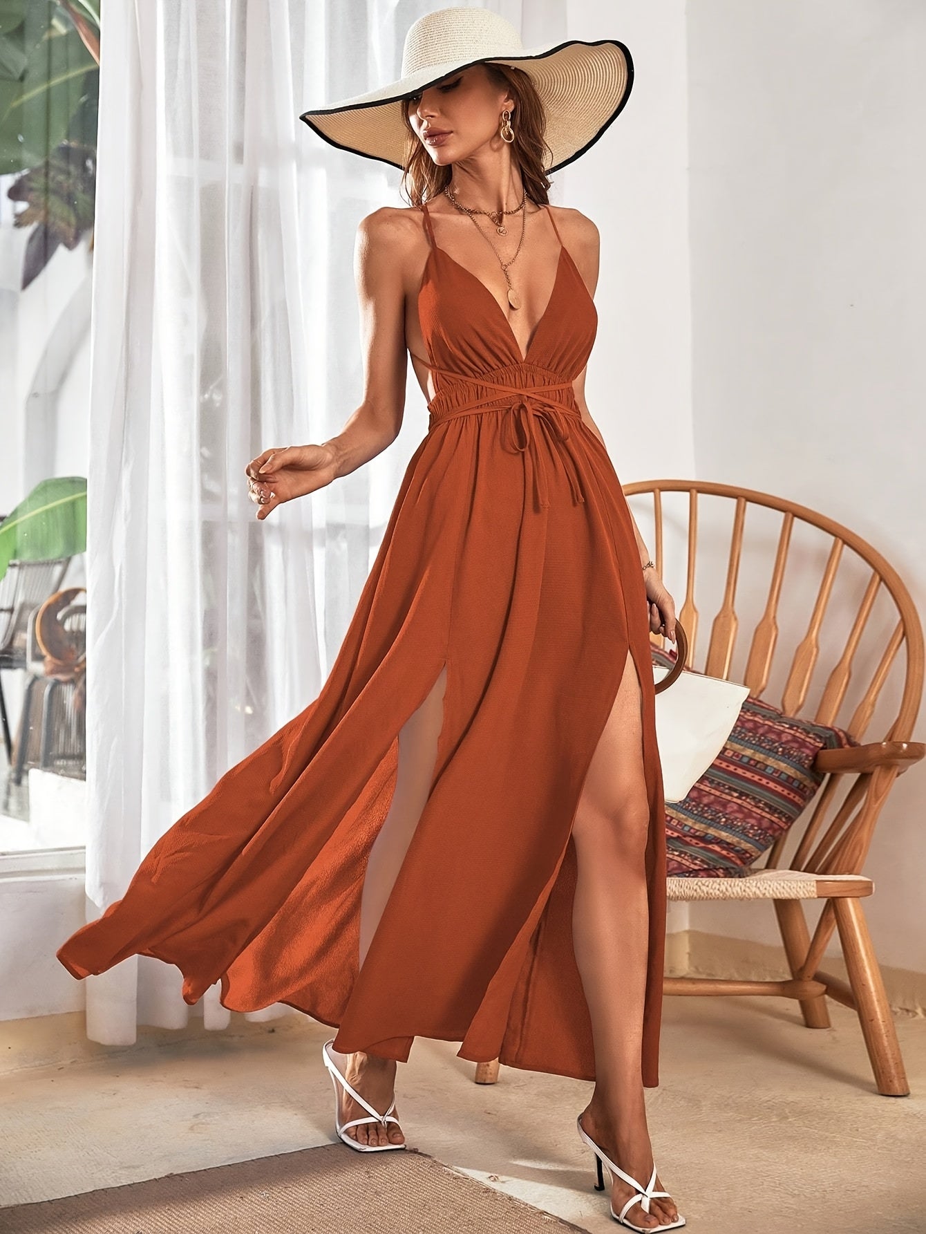 Mila | Elegant Maxi Jurk met Diepe V-Hals