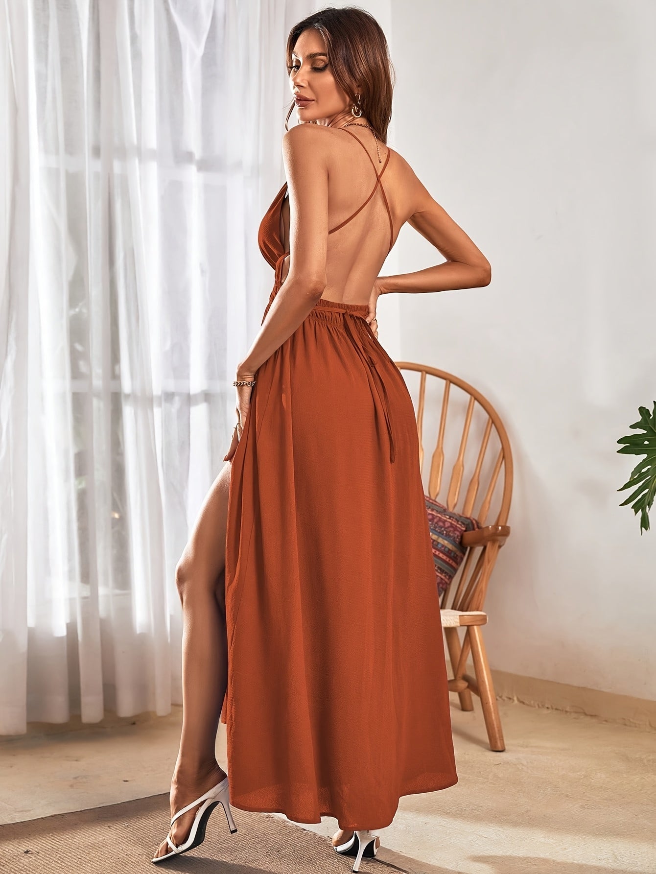 Mila | Elegant Maxi Jurk met Diepe V-Hals