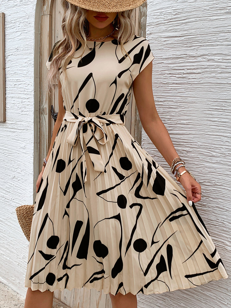 Monica | Elegante Geplooide Midi Jurk met Strikceintuur