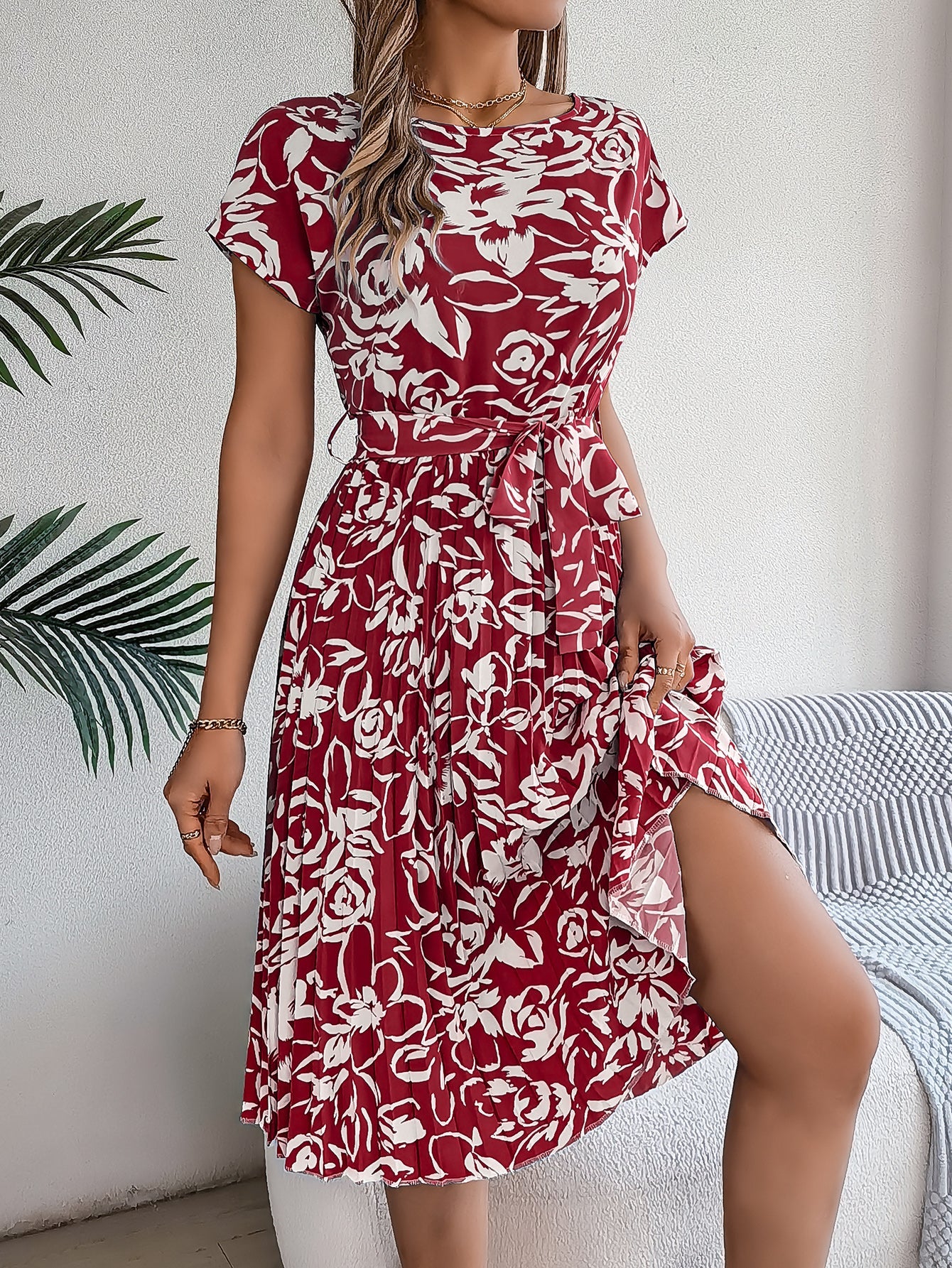 Monique | Elegante Bloemenjurk met Taille Ceintuur