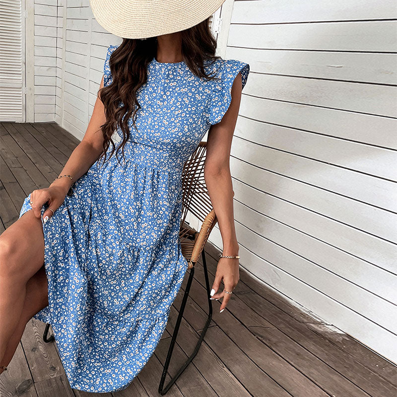 Nadine | Retro Stijl Mouwloze Midi Jurk met Bloemenprint