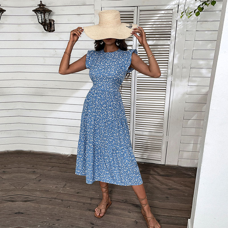 Nadine | Retro Stijl Mouwloze Midi Jurk met Bloemenprint