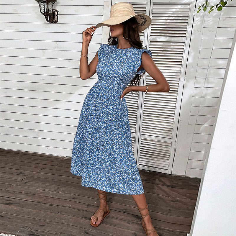 Nadine | Retro Stijl Mouwloze Midi Jurk met Bloemenprint