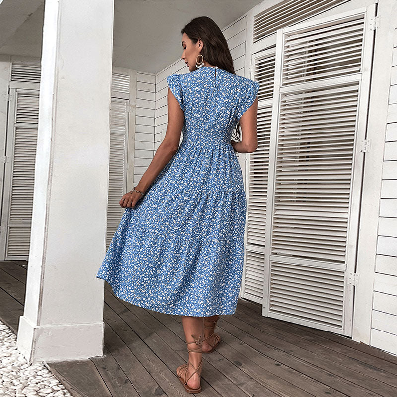 Nadine | Retro Stijl Mouwloze Midi Jurk met Bloemenprint