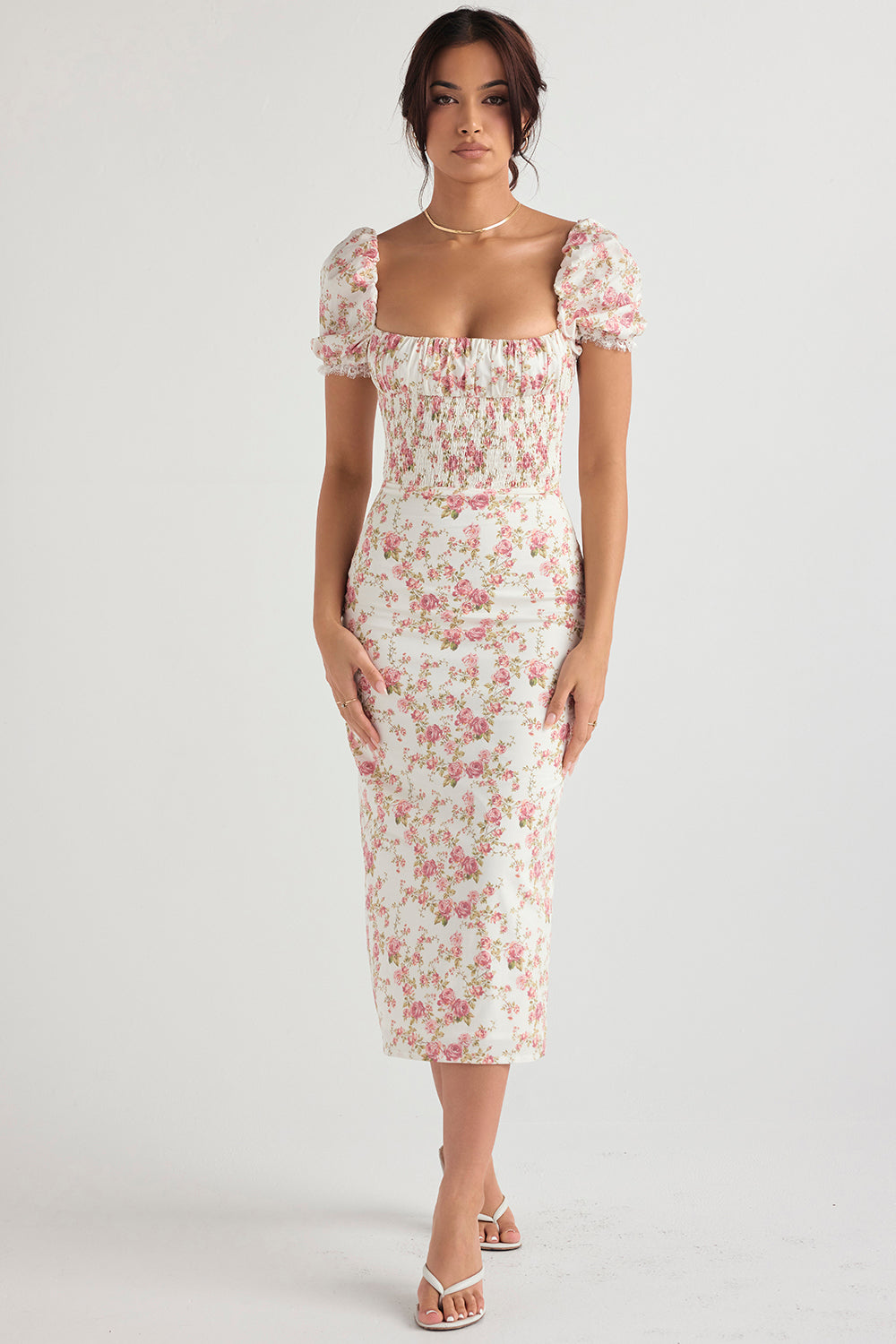Piper | Elegante Gesmokte Midi-Jurk met Bloemendessin