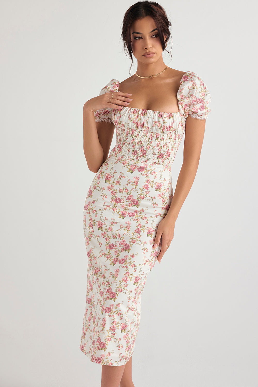 Piper | Elegante Gesmokte Midi-Jurk met Bloemendessin