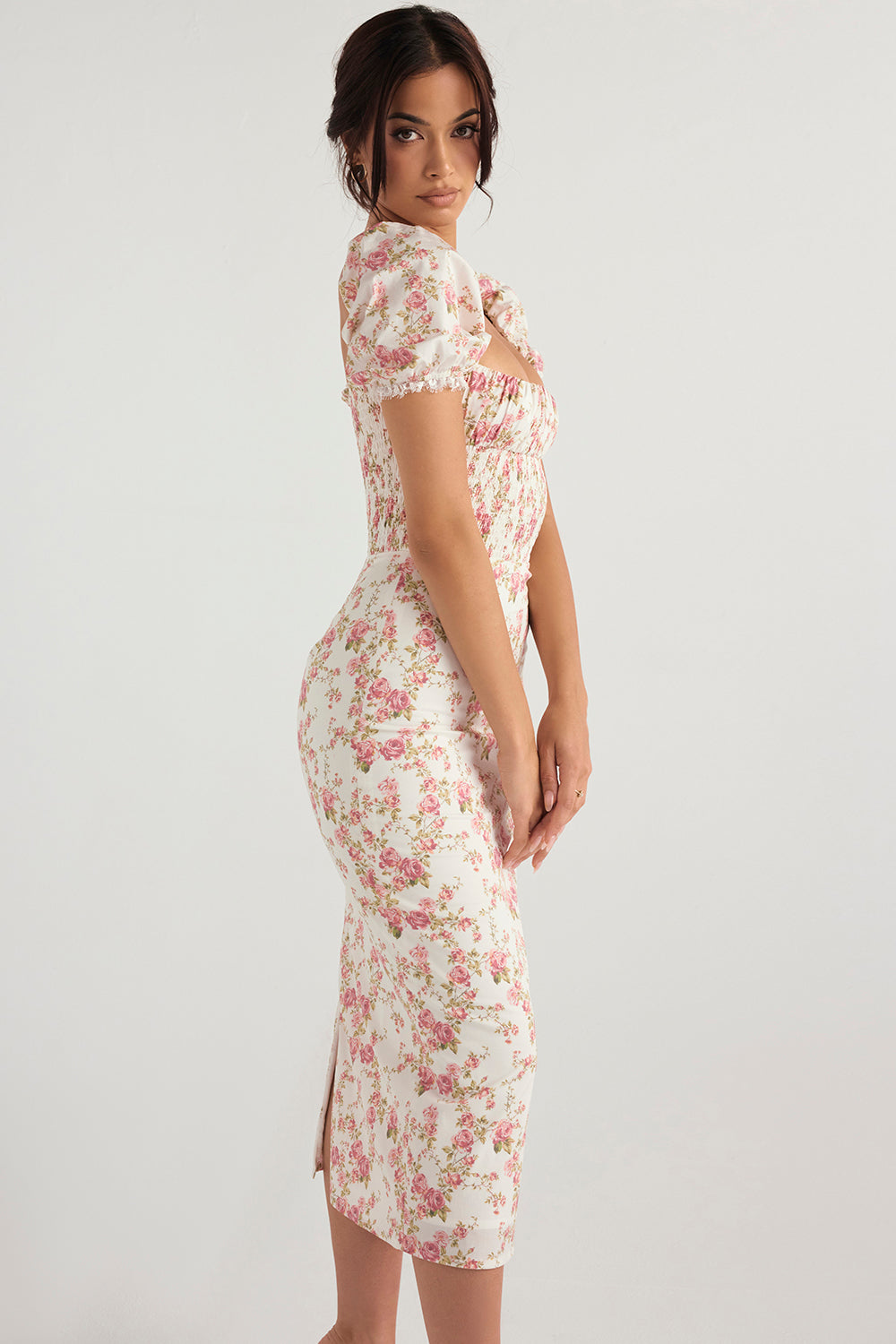 Piper | Elegante Gesmokte Midi-Jurk met Bloemendessin
