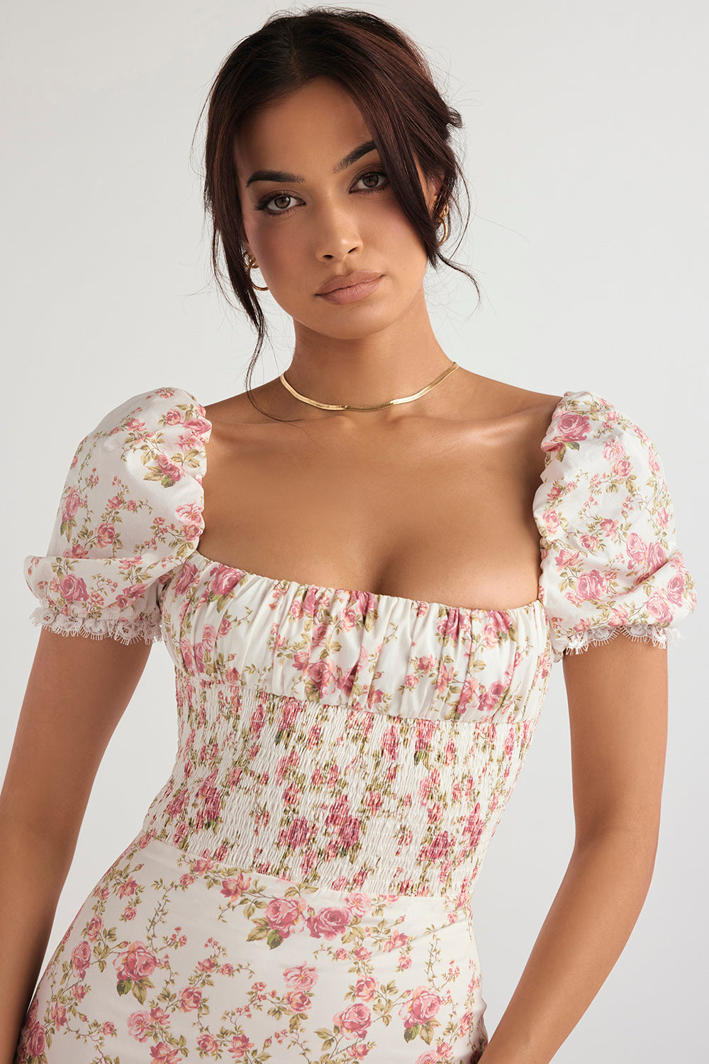 Piper | Elegante Gesmokte Midi-Jurk met Bloemendessin