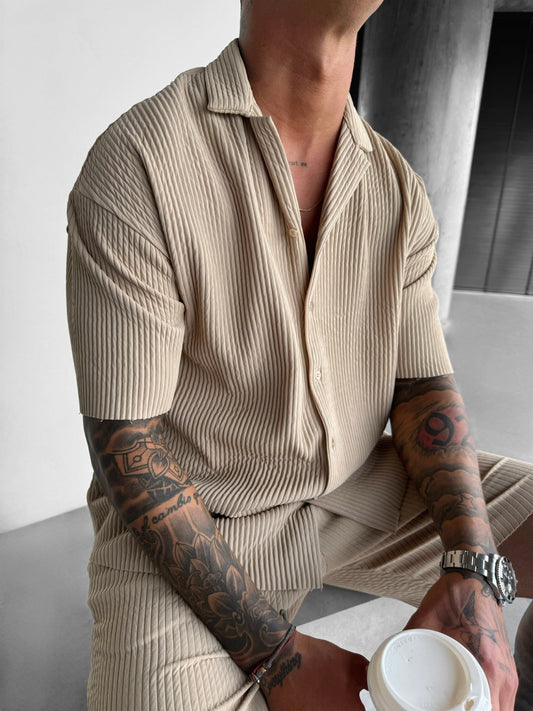 Oversize Ribbed Shirt - Beige