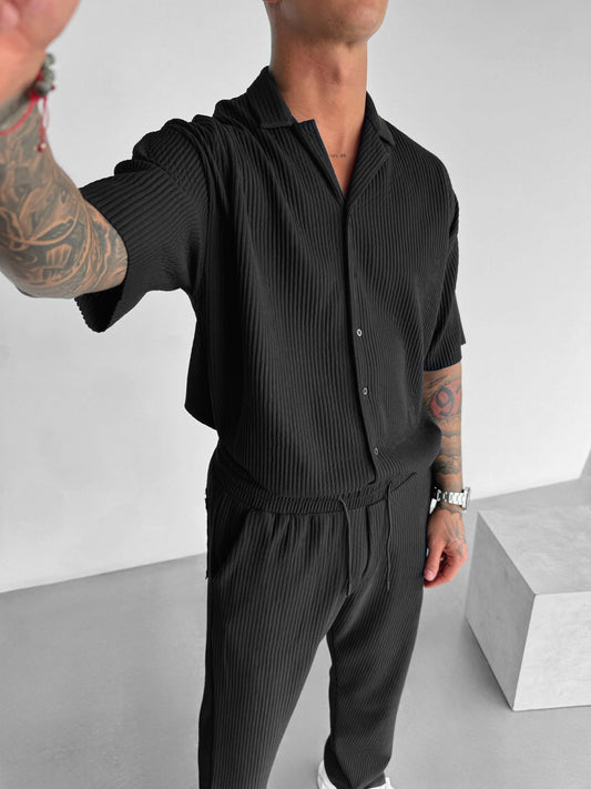 Oversize Ribbed Shirt - Black
