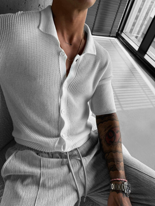 Oversized Lange Gebreide Shirt - Wit