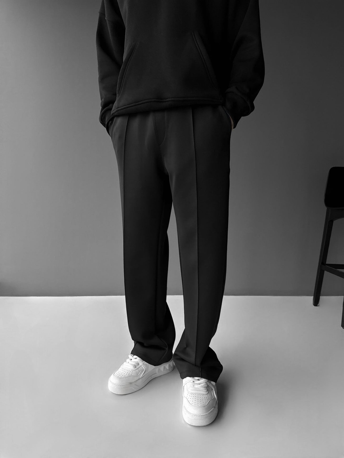 Loose Fit Diving Fabric Trousers - Black