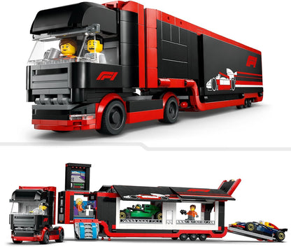 LEGO City F1 truck met RB20 en AMR24 F1