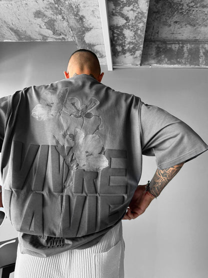 Oversize Vivre la Vie T-shirt - Anthracite and Black