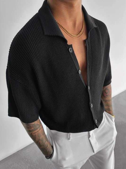 Oversized Lange Gebreide Shirt - Zwart