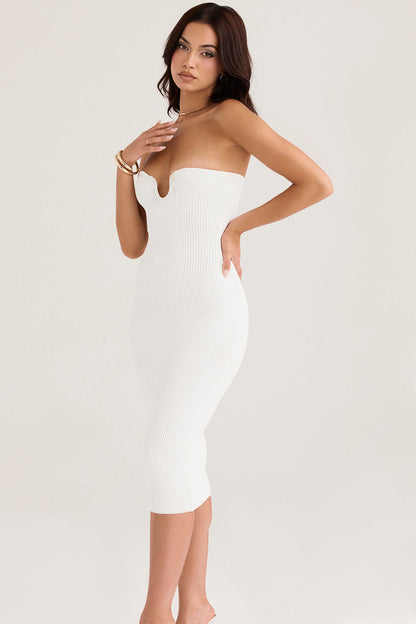 Lilah | Strapless geribde midi-jurk voor dames