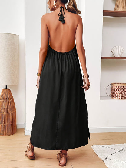 Lily | Elegante Zomerse Halterjurk met Open Rug
