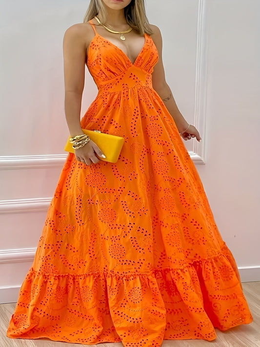 Lizza | Zomerse Maxi Jurk met Broderie en Elegante V-Hals