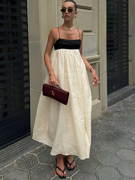 Lucy | Elegante Zomerjurk met Kleurblok en Spaghettibandjes