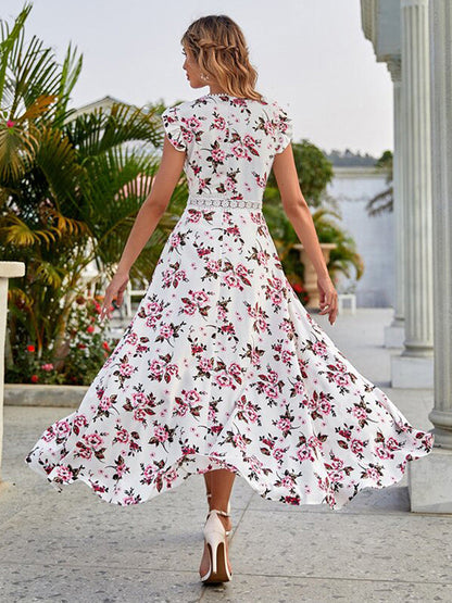 Madelief | Elegante Asymmetrische Bloemenjurk met Kant