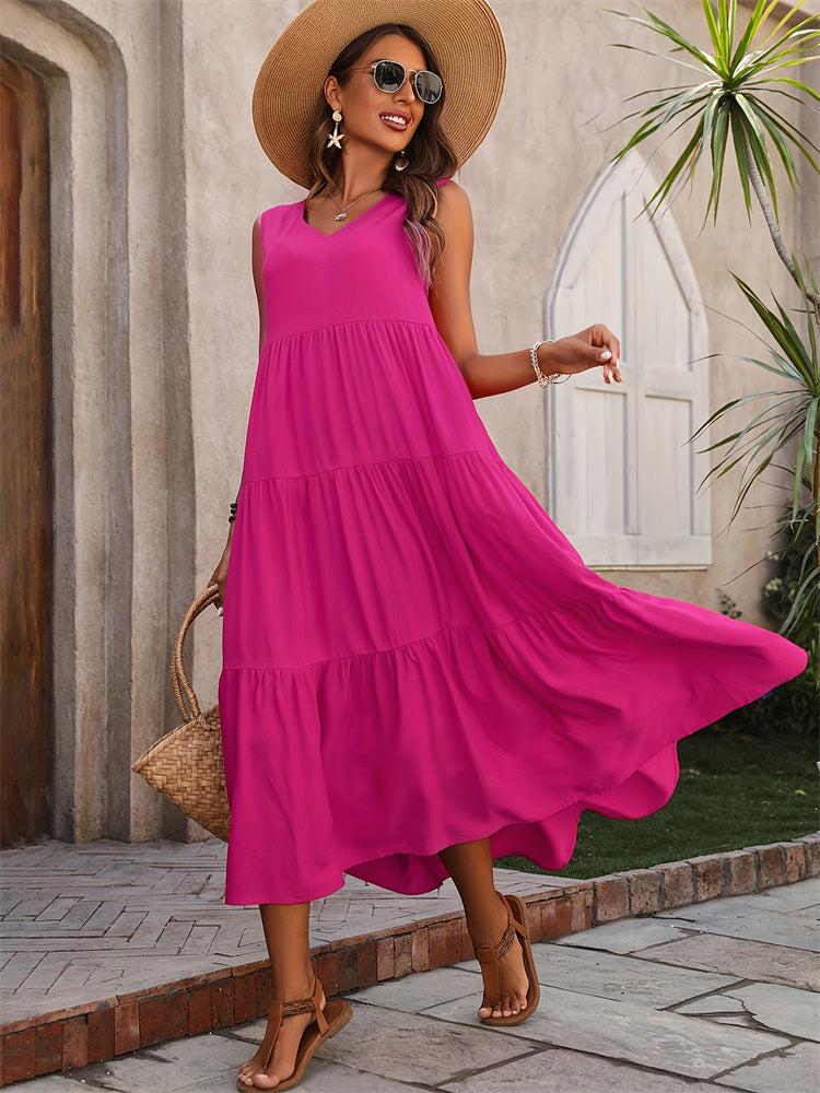 Mariëlle | Zomerse Casual Maxi Jurk met V-Hals en Ruches