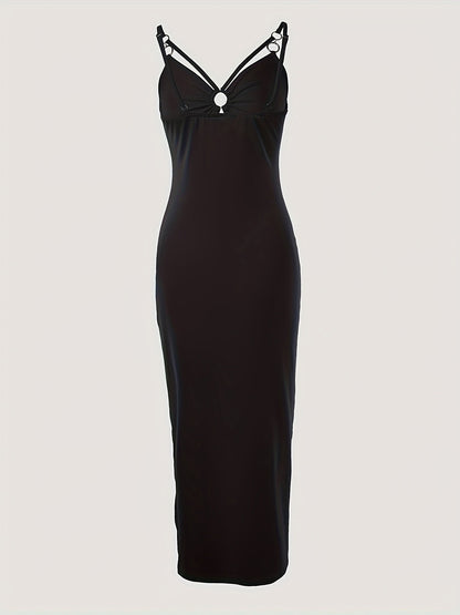 Marina | Gesplitste Dij Uitgeholde Jurk met Elegante Mouwloze Bodycon Cami Jurk
