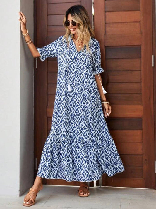 Marleen | Boho Maxi Jurk met V-Hals en Flowy Design