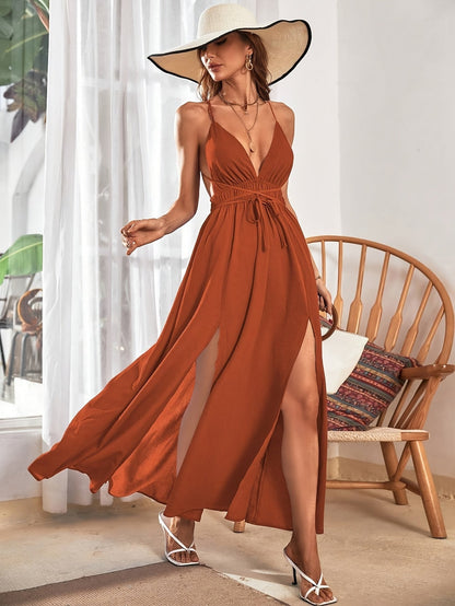 Mila | Elegant Maxi Jurk met Diepe V-Hals