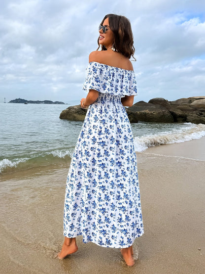 Mina | Off-Shoulder Zomerjurk met Bloemenprint en Split