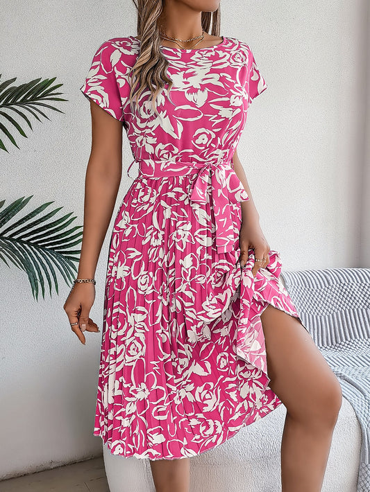 Monique | Elegante Bloemenjurk met Taille Ceintuur