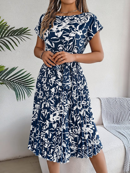 Monique | Elegante Bloemenjurk met Taille Ceintuur
