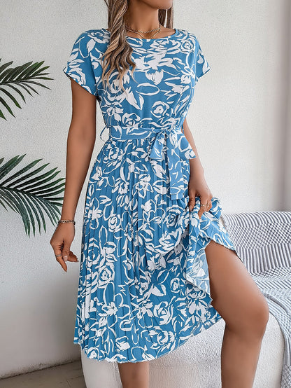 Monique | Elegante Bloemenjurk met Taille Ceintuur